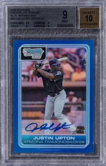 2006 Bowman Prospects Chrome Blue Refractors #BC223 Justin Upton Signed Rookie Card (#035/150) -BGS MINT 9/BGS 10